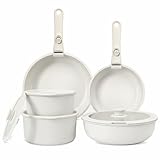 GiPP Topfset mit Abnehmbarer Griff, 11-Teilig Topf und Pfannenset mit Antihaft Beschichtet, Topfset Induktion Kochtopf Set, Backofenfest, für Alle Herdarten, PTFE/PFOA-frei, Weiß