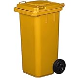 Abfalleimer PN-EN 840 120 Liter mit Rollen | Einhaksystem für mechanische Entnahme | aus Kunststoff | gelb