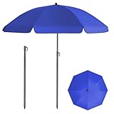 HOMEDEMO Sonnenschirm Strandschirm, Ø 140 cm Gartenschirm Marktschirm, Terrassenschirm mit Bodenhülse & Drehstange & Schutzhülle, Blau rund UV50+ Schutz Sonnenschutzschirm