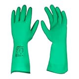 Bison Life UltiChem 15 Mil Nitrilhandschuhe, beflockte chemikalienbeständige Handschuhe, Grün mit erhöhtem Diamantgriff, Öl- und Abriebschutz, ideal für Reinigung, Laborarbeit, Automobil- und