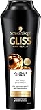 Gliss Shampoo Ultimate Repair (250 ml), Haarshampoo für stark geschädigtes Haar, Keratin Shampoo repariert Haarschäden und füllt den Keratinbestand wieder auf