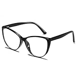 SHEEN KELLY Retro-Cat-Eye-Fake-Brille für Damen, übergroß, trendig, oval, schwarzer Rahmen, transparente Linse, 90er-Jahre-Brille