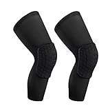 Laiiqi Compression Knee Pads Leg Sleeve, Hex Knee Pads für Basketball Honeycomb Anti Collision Knee Pads Long Kneepads Non-Slip Football Knee Pads for Youth Adult (A Pair Black/XL)