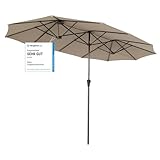 Sekey 220 × 400 cm Doppelsonnenschirm mit kurbel| Groß Sonnenschirm Marktschirm für Terrasse,Balkon & Garten, Windfest Stabil UPF 50+,Taupe