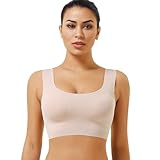 HANSILK Sport BH Damen, rückenfreier Sport-BH mit abnehmbarem Brustpolster weicher Nahtloser bequemer Yoga-BH, nude, XL