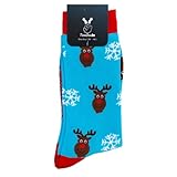 TwoSocks Weihnachtssocken | Damen & Herren | witzige Elch Strümpfe als Geschenk | Baumwolle | Einheitsgröße