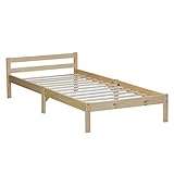 Homestyle4u 888, Bett Holzbett 90x200 mit Lattenrost Kiefer Massiv Bettgestell Einzelbett Gästebett Holz Natur Massivholzbett