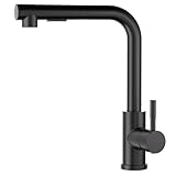 Wasserhahn Küche Schwarz, SEMANEY Hochdruck Küchenarmatur mit Brause Ausziehbar Zwei Strahlarten, Spültischarmatur Küche 360° Schwenkbar, L Form Armatur Küche Ausziehbar, Einhand Mischbatterie Küche
