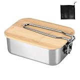 Weskjer Lunchbox für Erwachsene/Kinder, Mit Aufbewahrungstasche Edelstahl Jausenbox Bambusdecke Brotdose Schule Lunchbox aus Edelstahl 304 für Picknick Camping Schule Büro(900 ml)