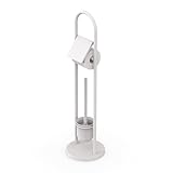 Relaxdays WC Garnitur, Edelstahl, HxD: 79 x 22 cm, stehender Klopapierhalter, Toilettenbürste mit Bürstenhalter, weiß