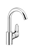 hansgrohe Ecos - Waschtischarmatur mit Zugstangen-Ablauf, schwenkbar, Wasserhahn Bad mit Auslauf Höhe 190 mm, Mischbatterie Waschbecken wassersparend (EcoSmart), Chrom, 14085000