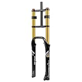 HIMALO 26 Zoll Fahrrad Fat Fork Downhill MTB Luft Federgabel Federweg 140mm Gerade Doppelschultergabel Rückprall Einstellbare Scheibenbremse ， for 4.0'' Reifen (Color : Gold)