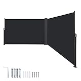 AufuN Seitenmarkise Ausziehbar 180 x 600 cm Doppel Sonnenschutz aus Polyester Sichtschutz Windschutz Markise für Balkon Terrasse Garten Camping, Anthrazit