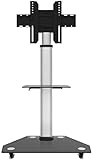 Universal-TV-Tischständer mit Schwenkfunktion, Edelstahl-Tisch-TV-Bodenständer für 32- bis 75-Zoll-Fernseher, schwarzer TV-Bodenständer auf Rädern