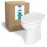 Calmwaters® Spülrandloses Stand-WC Komplettset Elements Wellness mit Toilettendeckel, erhöhtes + 7 cm, abnehmbarer WC-Sitz mit Absenkautomatik & Schnellbefestigung, Tiefspüler, Weiß, 07AB3134