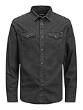JACK & JONES Herren JJESHERIDAN Shirt L/S NOOS 12138115, Black Denim/Slim, XXL