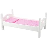 Small Foot Puppenbett Holz, inkl. niedlicher Wäsche, Rollenspiel für Kinder ab 3 Jahren, 11212, Weiß Rosa, Klein