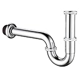 POFIBO Röhrensiphon,Siphon Waschbecken,Verstellbarer AbflusAsrohr,Siphon Extra Lang 200mm,Edelstahl, Geeignet für Waschbecken- und Sockelablaufgarnituren(Silber)