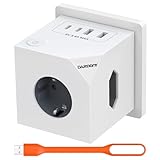 Steckdosenwürfel ohne Kabel, 3 Fach Mehrfachsteckdose mit 2 USB C, 7-IN-1 Steckdosenleiste 4 USB Cube mit Uberspannungsschutz 3680W 16A, Würfel Mehrfachstecker mit Schalter für Büro Hause Reisen, Weiß