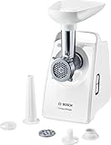 Bosch MFW3520W Compact Power Fleischwolf, Blockierleistung, Kompakt, Wurstvorsatz, Messer mit 2 Schneiden, Weiß, 1500 W