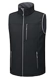 Libin Herren Softshell Weste Golfweste Outdoor Fleece Gefüttert Ärmellos Jacke Winddicht Wasserdichte Weste für Laufen Wandern Reißverschlusstaschen, Schwarz L