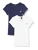 G-STAR RAW Damen Eyben Slim V-Neck T-Shirt 2-Pack, Mehrfarben (sartho blue/white D23830-4107-7435), M