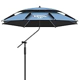 RRHCW Windfest Strandschirm Im Freien, Strandsonnenschirm, Sonnenschirm Für Strand Sowie Balkon & Terrasse I Schirm Höhenverstellbar I Mit UV-Schutz I Sonnenschirm Knickbar-Blue||220cm/7ft