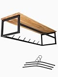 holz4home® Garderobe aus Massivholz mit Baumkante I 92x29x22cm I Naturgeölte Wandgarderobe aus Eichenholz I Metallrahmen inkl. Kleiderbügel