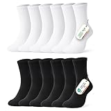 FALARY Damen 39-42 Weiß Schwarz Socken Herren Business Socken Herrensocken Crew-Socken Lange Socks Kalbssocken Atmungsaktive Baumwolle 6 Paar Anti Rutsch Socken