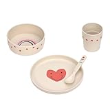 LÄSSIG Kindergeschirr Set (Teller, Becher, Schälchen, Löffel) ohne , BPA-frei, für Spülmaschine und Mikrowelle/Dish Set Happy Rascals Heart lavender