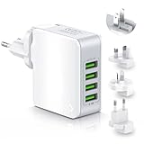 Reiseadapter Weltweit 4 USB Universal Reisestecker Adapter Ladegerät 22W, Internationaler Steckdosenadapter Travel Adapter Weltreise Steckdose Netzteile für USA UK EU AUS Europa England Thailand