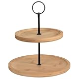 Etagere mit 2 Ebenen, Ø 21,5 cm, Bambus Servierplatte Servierständer Servieretagere für Kuchen 2 Etagen