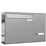AL Briefkastensysteme 1er Briefkasten für Tür/Zaundurchwurf mit Klingel, 1 Fach DIN A4, wetterfeste Premium Briefkastenanlage aus V2A Edelstahl