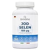 Bandini® Jod & Selen | Hochdosiert mit 150µg Kaliumiodid + 100µg Selen je Tagesdosis (2 Tab) | Hochwertige Selenium Quelle L-Methionin | Laborgeprüft, Vegan | 160 Tabletten/80 Tage Vorrat