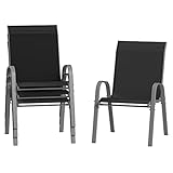 Amopatio 4er Set Gartenstühle Stapelbar, Hochlehner Stapelstühle aus Textilene und Metallgestell, Terrassenstühle Balkonstuhl mit Armlehnen Wetterfest, 62 x 67 x 96 cm, Schwarz