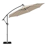RELAX4LIFE Ampelschirm Ø 300 cm, Sonnenschirm mit Ständer & LED-Beleuchtung, 360° drehbarer Gartenschirm mit verstellbarer Neigung, Marktschirm mit Kurbel für Garten und Terrasse (Beige)