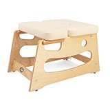 Bodhi Kopfstandhocker| Yoga Hocker aus Holz mit praktischen Griffen | Yogastuhl mit Polster für Umkehrhaltung | inkl Zusatzpolster | beige