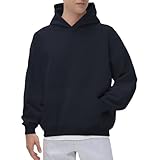 Kapuzenpullover für Herren, Baumwollmischung, leichter Pullover mit Taschen, lässiges Langarm-Sweatshirt für Streetwear (S-XXXXXL), Schwarz , 3XL