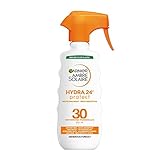 Garnier Ambre Solaire Schutzspray Hydra 24H Protect, Gesicht und Körper, Ultra-Feuchtigkeitsspendend, mit hohem Schutz SPF 30, wasserfest, schnelle Absorption, Maxi-Format 300 ml