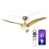 Klarstein Monteverde Deckenventilator Mit Beleuchtung & Fernbedienung – Smart App-Steuerung, Dimmbares Licht, 6 Geschwindigkeiten, Sommer & Wintermodus, 132cm, Ahorn