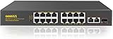{19 Ports} 16 Port PoE Switch +2 Gigabit Uplink Ports+1 SFP Port, @300W Unmanaged PoE Switches 16 Port 802.3af/at Compliant, Plug and Play Vlan Passthrough PoE+Switch LAN Powered Switches