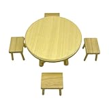 Puppengarderobe mit 10 Kleiderbügeln, Kleiderorganisation für Puppenhaus, Aufbewahrungsschrank mit Schublade- Szenentisch und 4 × Stuhl