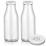 Geniess-Bar! 2 Milchflaschen 500ml mit 4 Deckel BPA frei Saftflaschen Glasflaschen 0,5L auch mit 4/6/9/12/20 Flaschen Weithalsflaschen leer zum Befüllen Schraubdeckel