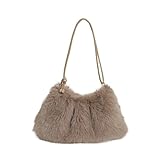 KIFSDLF Elegante Umhängetasche aus Kunstpelz im Vintage-Bucket-Stil, Damenhandtasche mit großem Fassungsvermögen, modische, vielseitige Schultertasche Plüsch(Coffee)