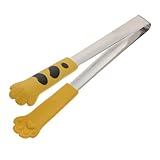VANZACK Edelstahl Küchenzange mit Gelben Resin katzenpfoten spitzen Kleine Multifunktionale Lebensmittelklammern für Backen Grillen Servieren von Salat Brot und Steak