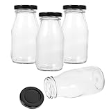 UPKOCH Milchflasche, transparent, Milchbehälter, Saftbehälter, Mini-Krug, Flaschen zum Entsaften, Getränke, Saftflaschen, wiederverwendbare Flaschen, Milchkarton, Glas, Reisegetränke, 4 Stück