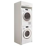 LAUNDREEZY Waschmaschinenschrank für Trockner und Waschmaschine, Weiß - Praktischer Waschmaschinen-Überbauschrank - 67,5 x 200 x 67,5 cm (B/H/T)