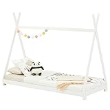 IDIMEX Tipi Bett ELIN aus massiver Kiefer in 90 x 200, Kinder Hausbett mit Dach, modernes Indianer Spielbett für Kinder, weiß lackiert