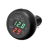 Giantdeer 12V Wasserdichtes Voltmeter-Thermometer mit USB-Anschluss für 12V/24V-Fahrzeuge