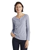 TOM TAILOR Damen Henley Longsleeve mit Streifen aus Bio-Baumwolle, 26053 - Offwhite Navy Small Stripe, L